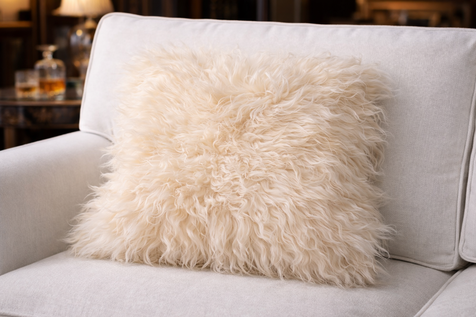 Decorative cushion covers made from sheepskin