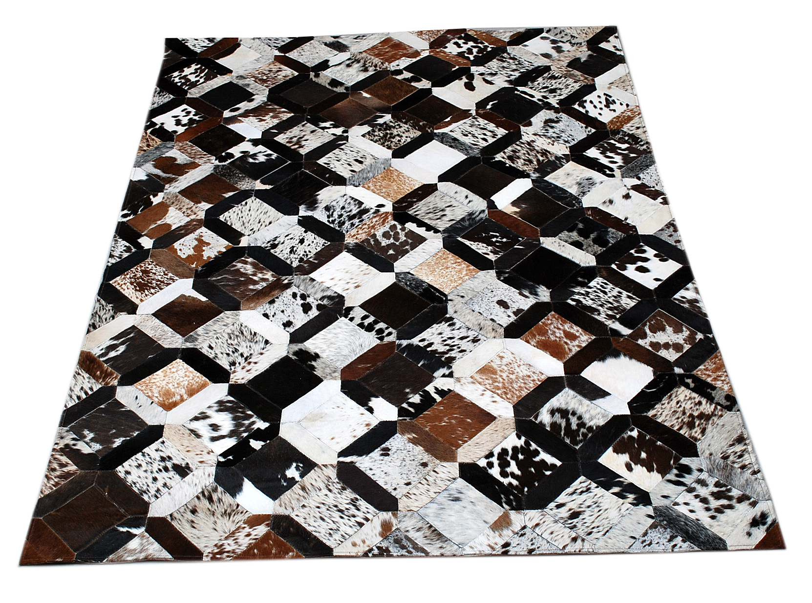 Patchwork carpet made from hide pieces with geometric design